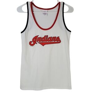 🟢2399 * 5th & Ocean MLB Cleveland Indians Ringer Tank Top White Red Blue Size M